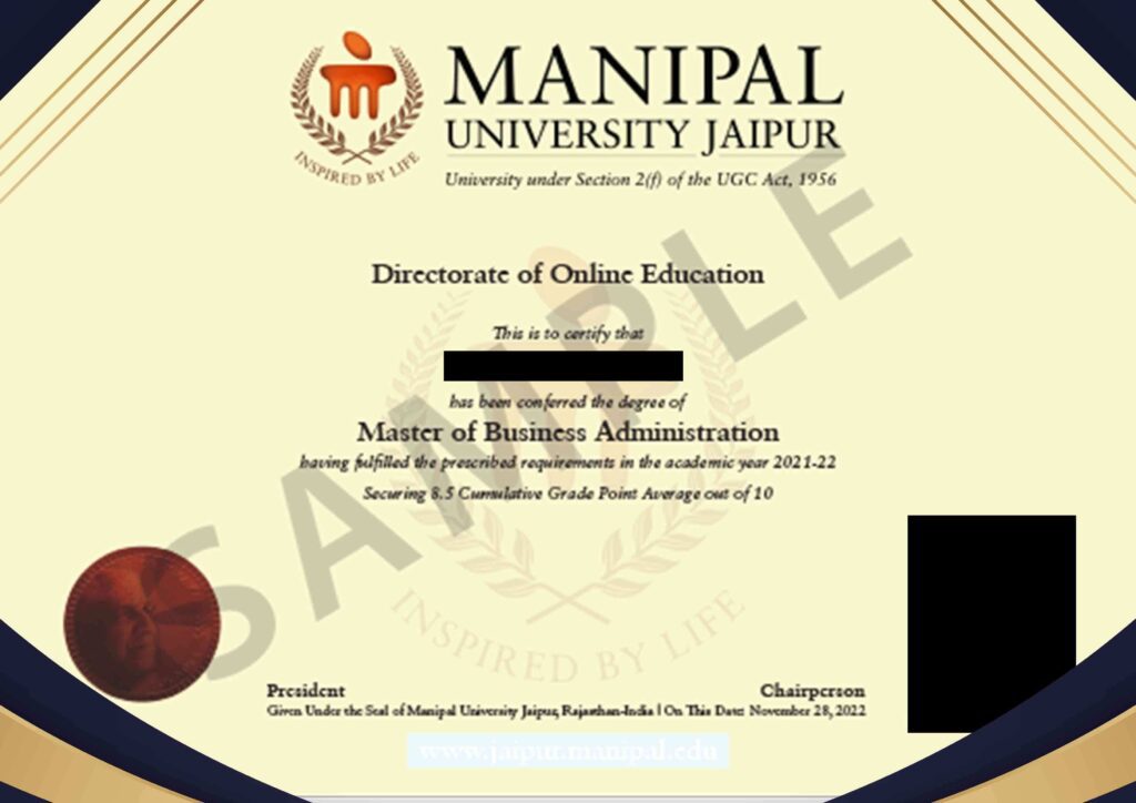 manipal university certificate